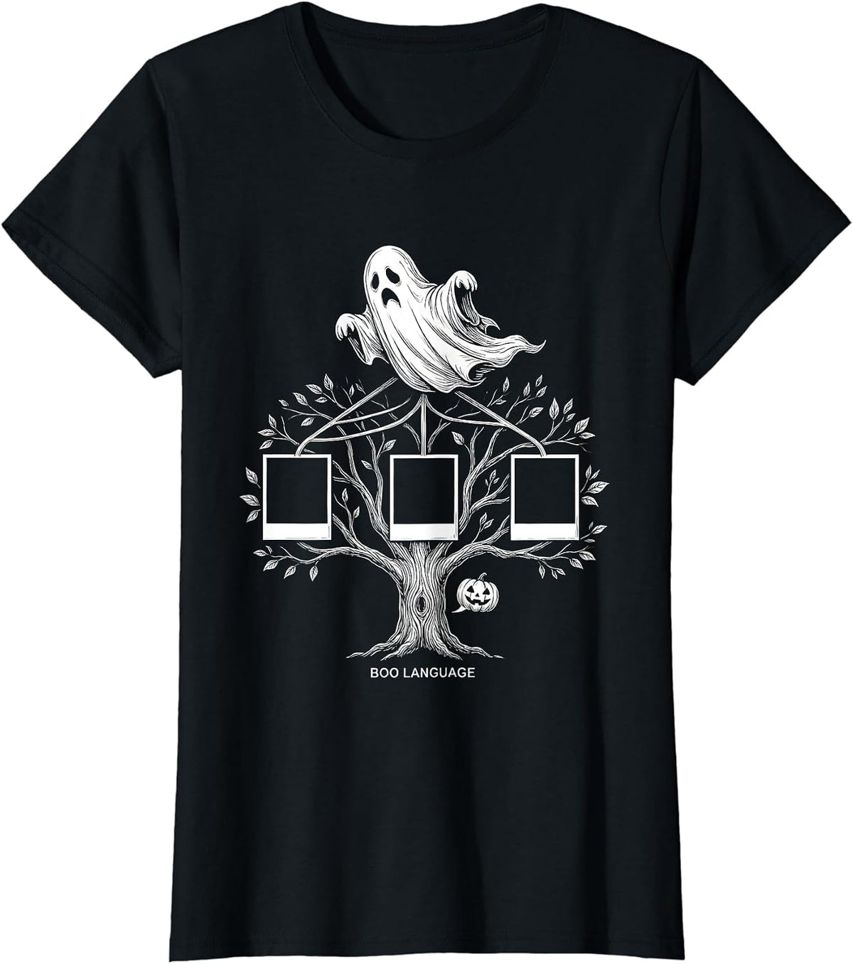 Women's Boo Language Funny Ghost Speech Therapy SLP Halloween T-Shirt - Black