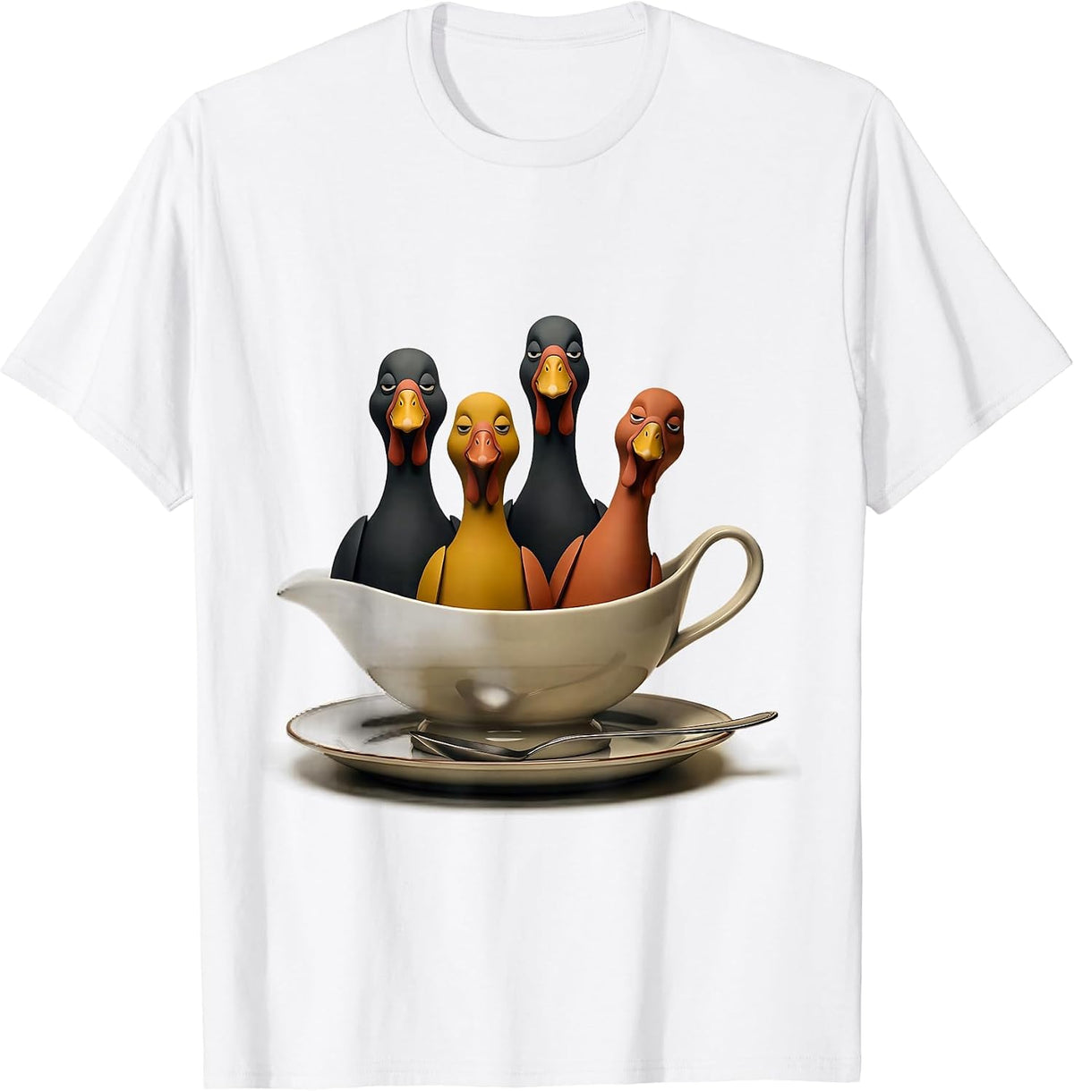 Men's Oversized Gravy Boat Turkey Family Humor Thanksgiving T-Shirt - White