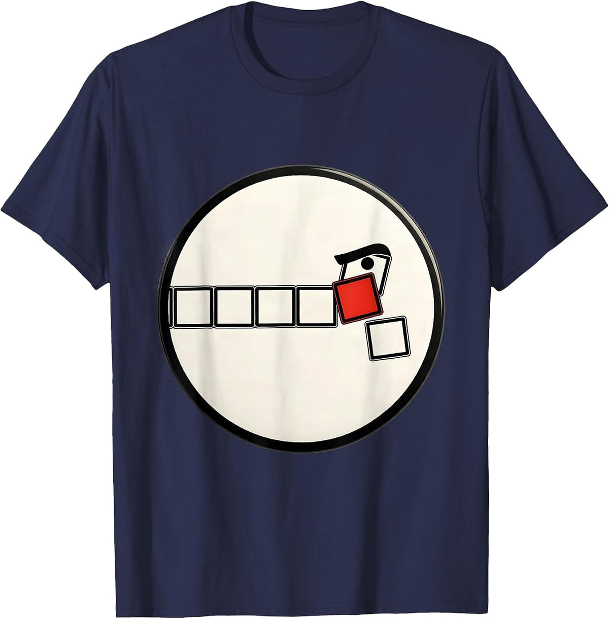 Men's Sealed Circular Badge Dry Raised-Eyebrow Face Science Humor T-Shirt - Navy Blue