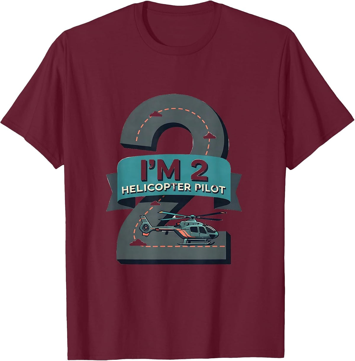 I'm 2, Helicopter Pilot Boys Birthday Airplane Party T-Shirt - Burgundy
