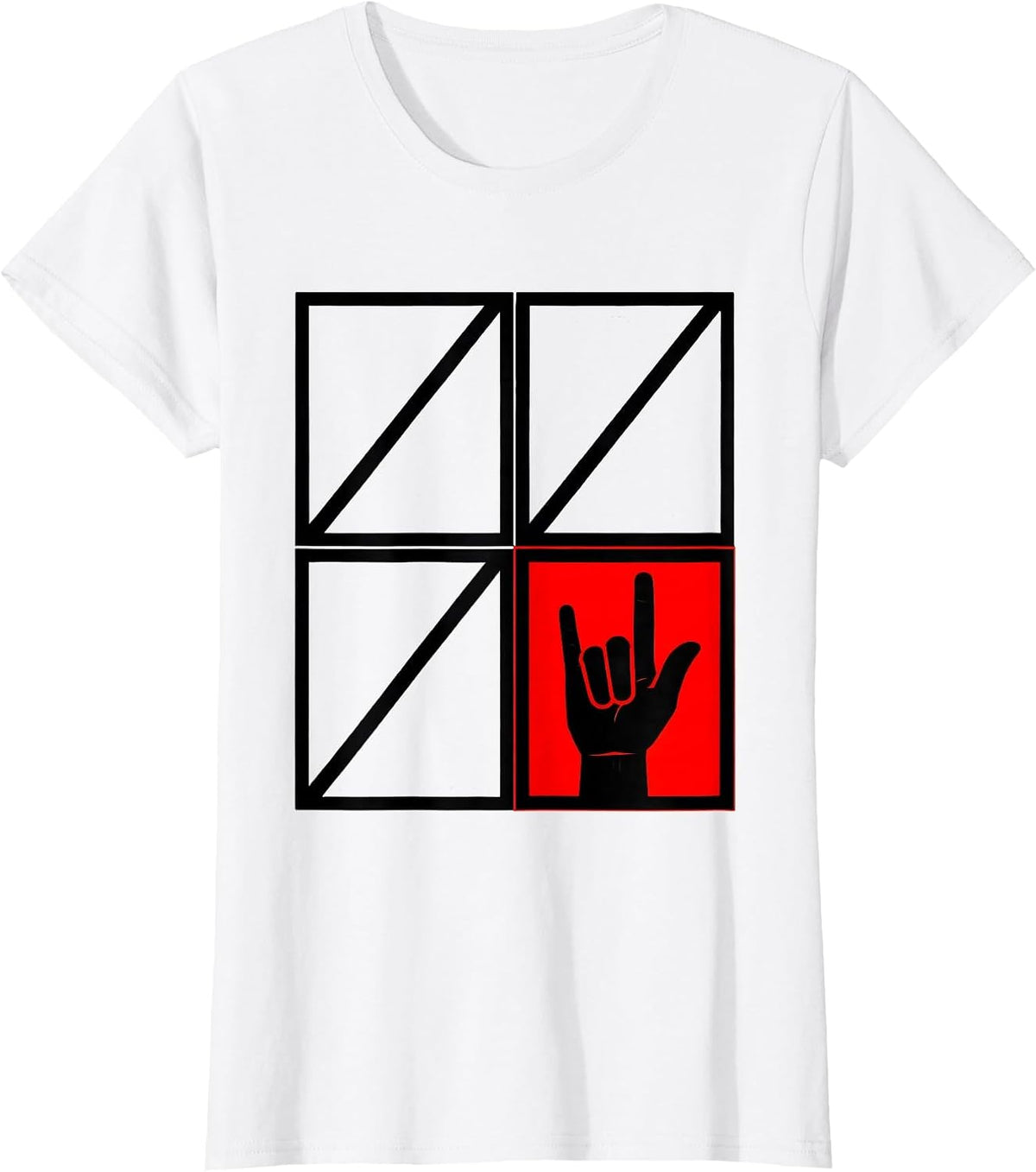 Women's ASL Numeral One Handshape Geometric Deaf Awareness T-Shirt - White