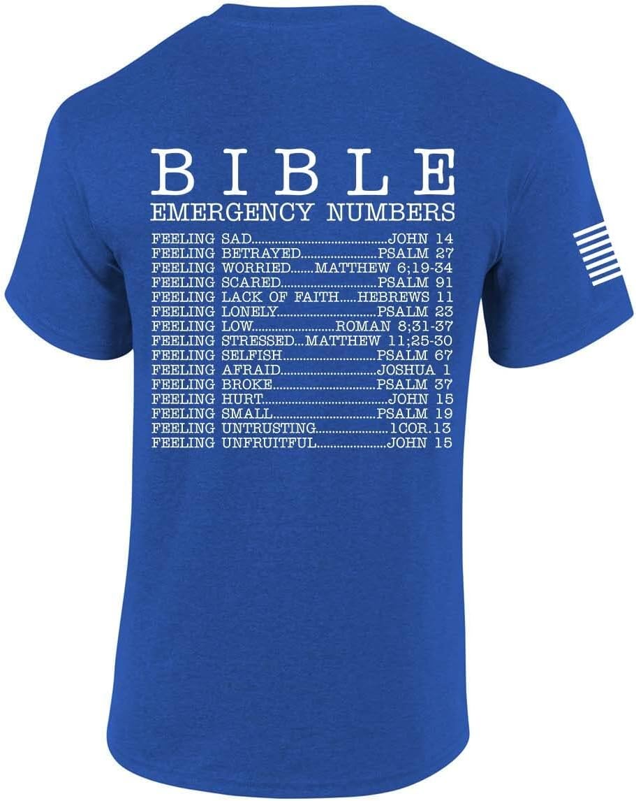 Trenz Shirt Co. Bible Emergency Numbers Tee - Antique Royal