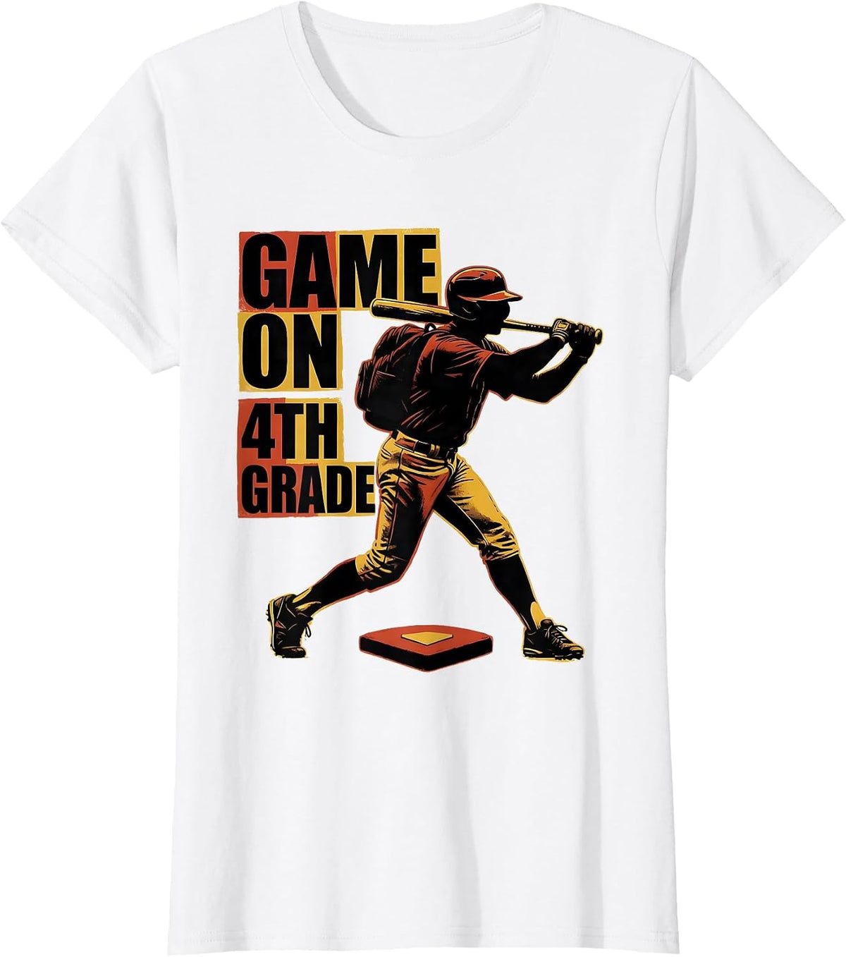 Game On 4th Grade Screenprint Back To School Baseball Drip T-Shirt - White
