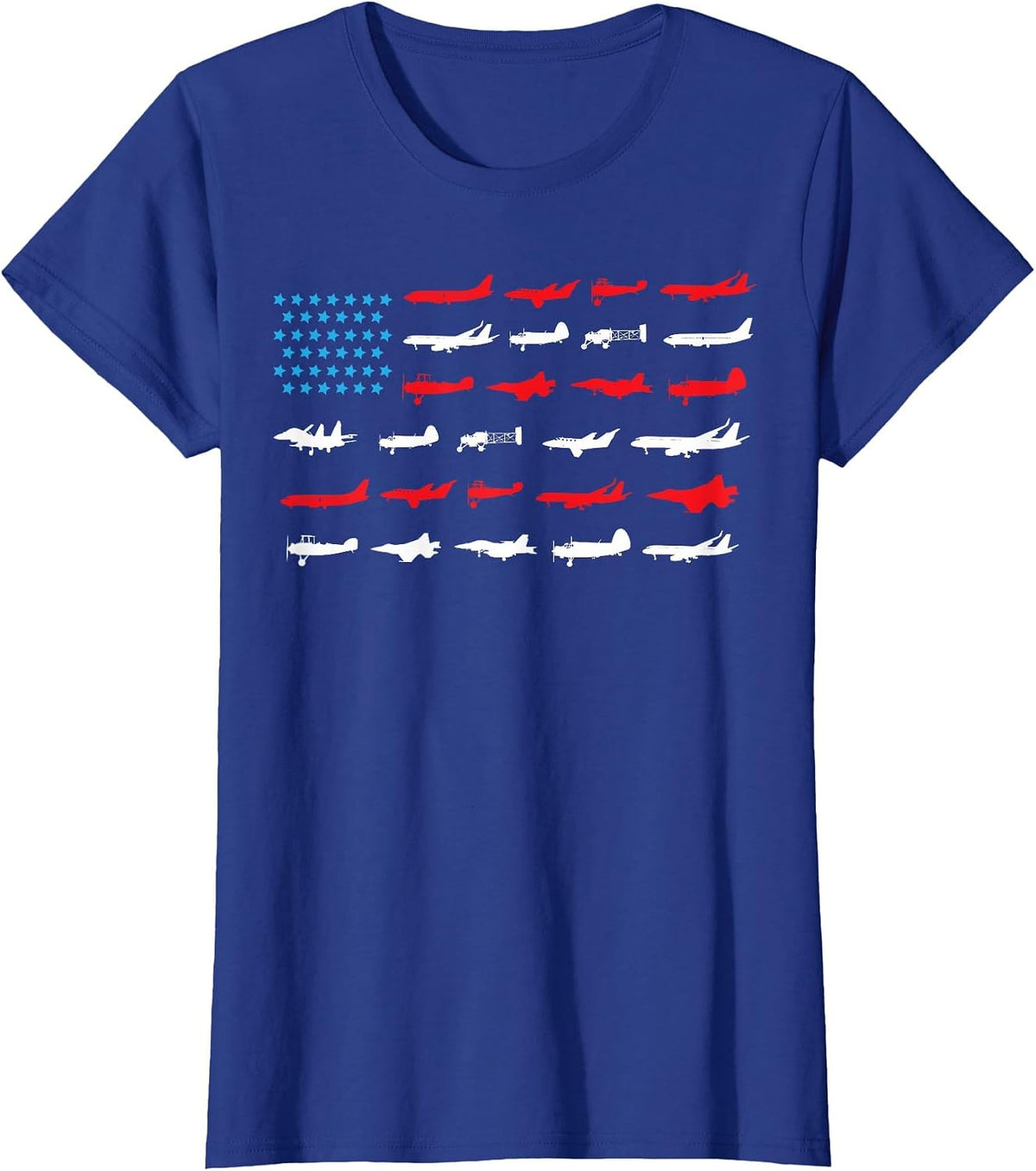 Pilot Shirt, Airplanes As American Flag, Plane Aviation T-Shirt - Royal Blue