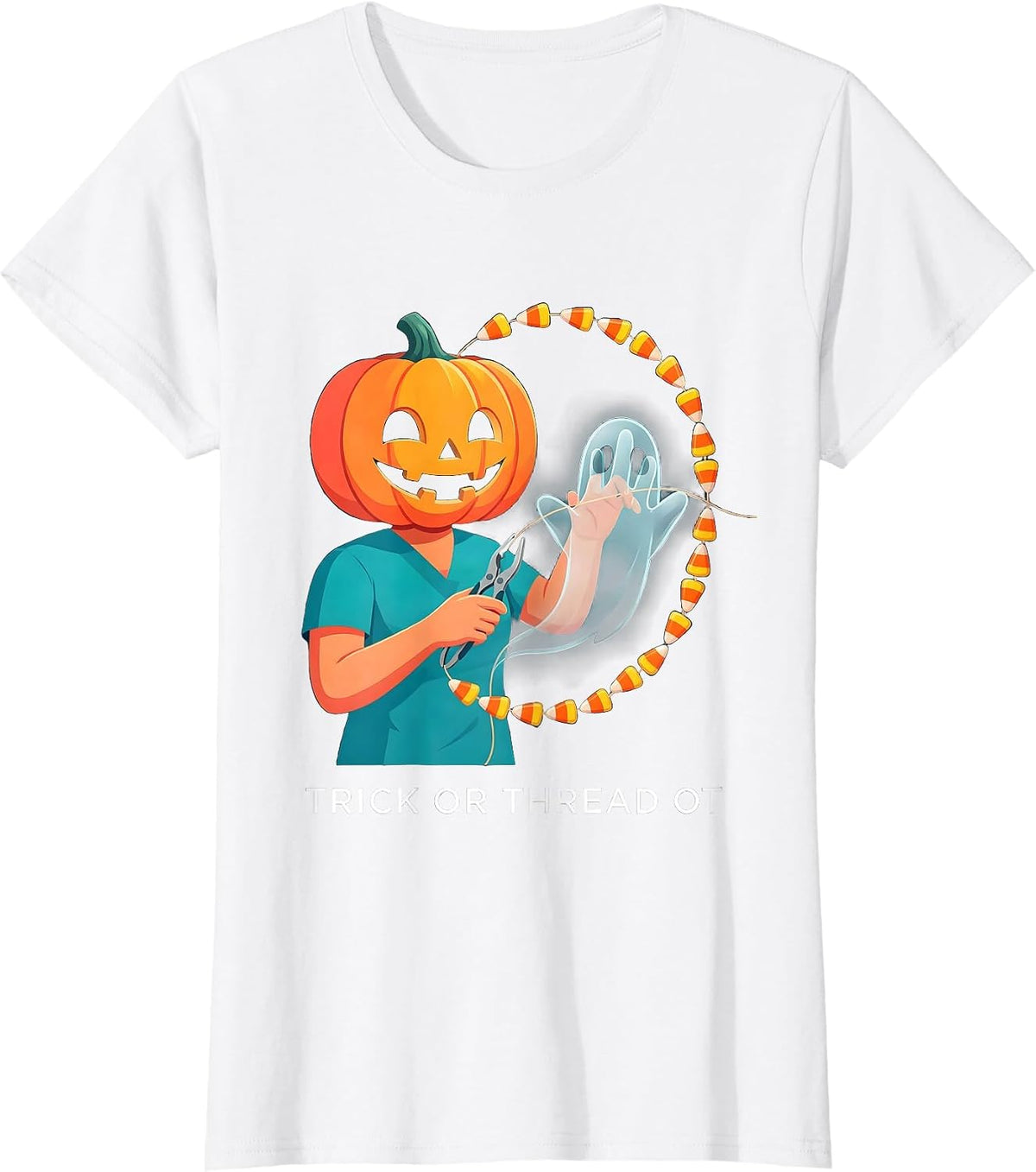 Trick Or Thread OT Cheerful Halloween Occupational Therapist T-Shirt - White