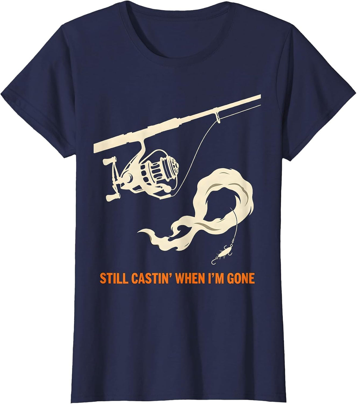 Women's Still Castin When I'm Gone Spooky Skeleton Halloween Fishing T-Shirt - Navy Blue