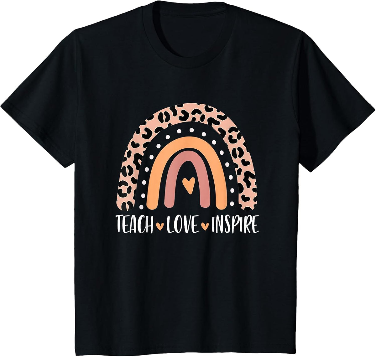 Boho Leopard Rainbow Teacher Life Teach Love Inspire T-Shirt - Black
