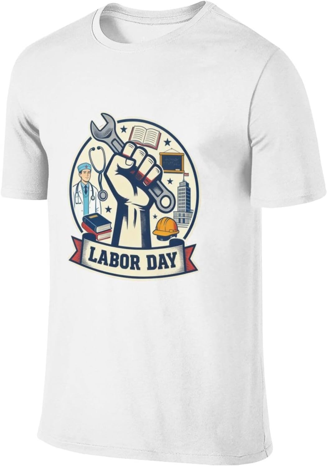 Labor Day We are All Workers Men's Double-Sided Cotton Crew Neck T-Shirt - White
