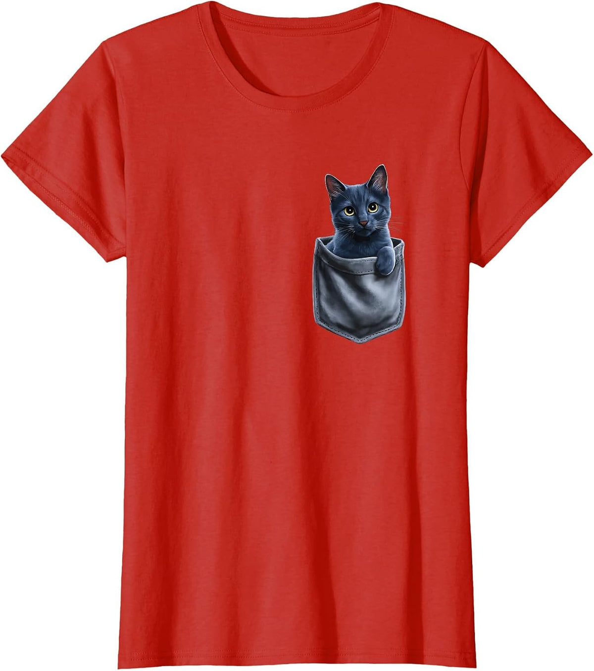 Russian Blue Cat in Pocket T-Shirt - Red