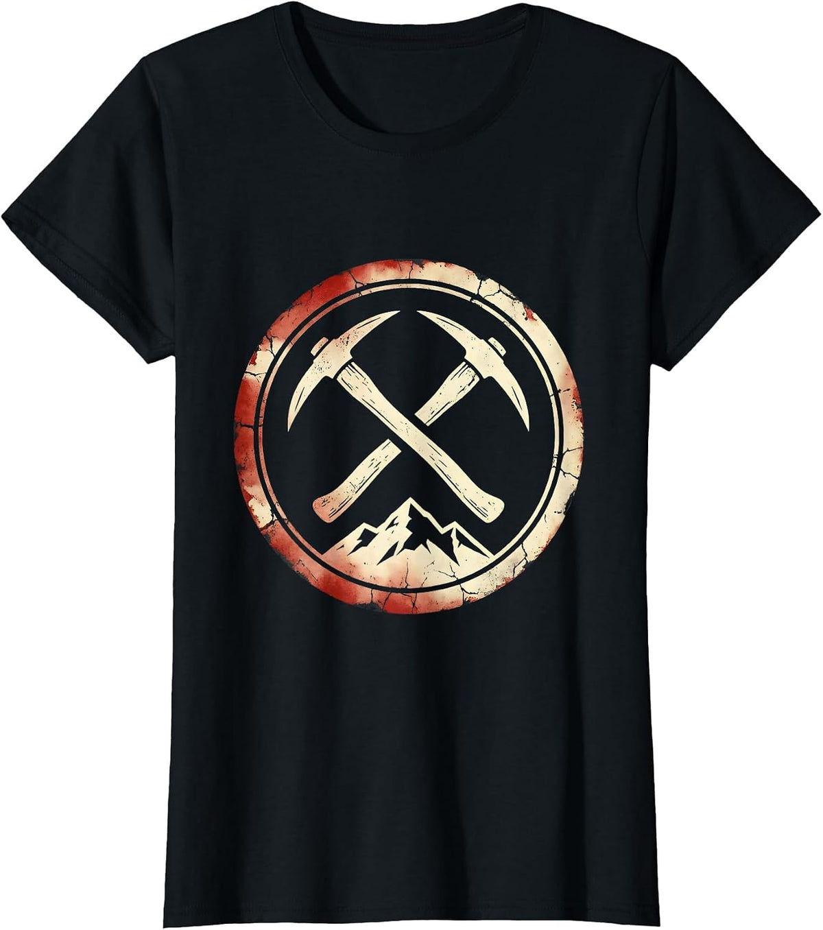 Labor Day Crossed Pickaxes Mountain Landscape T-Shirt - Black
