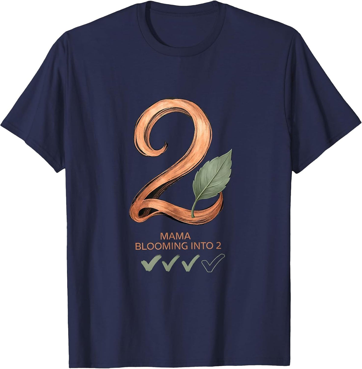 Mama Blooming Into 2 Boho Typography Twin Pregnancy T-Shirt - Navy Blue