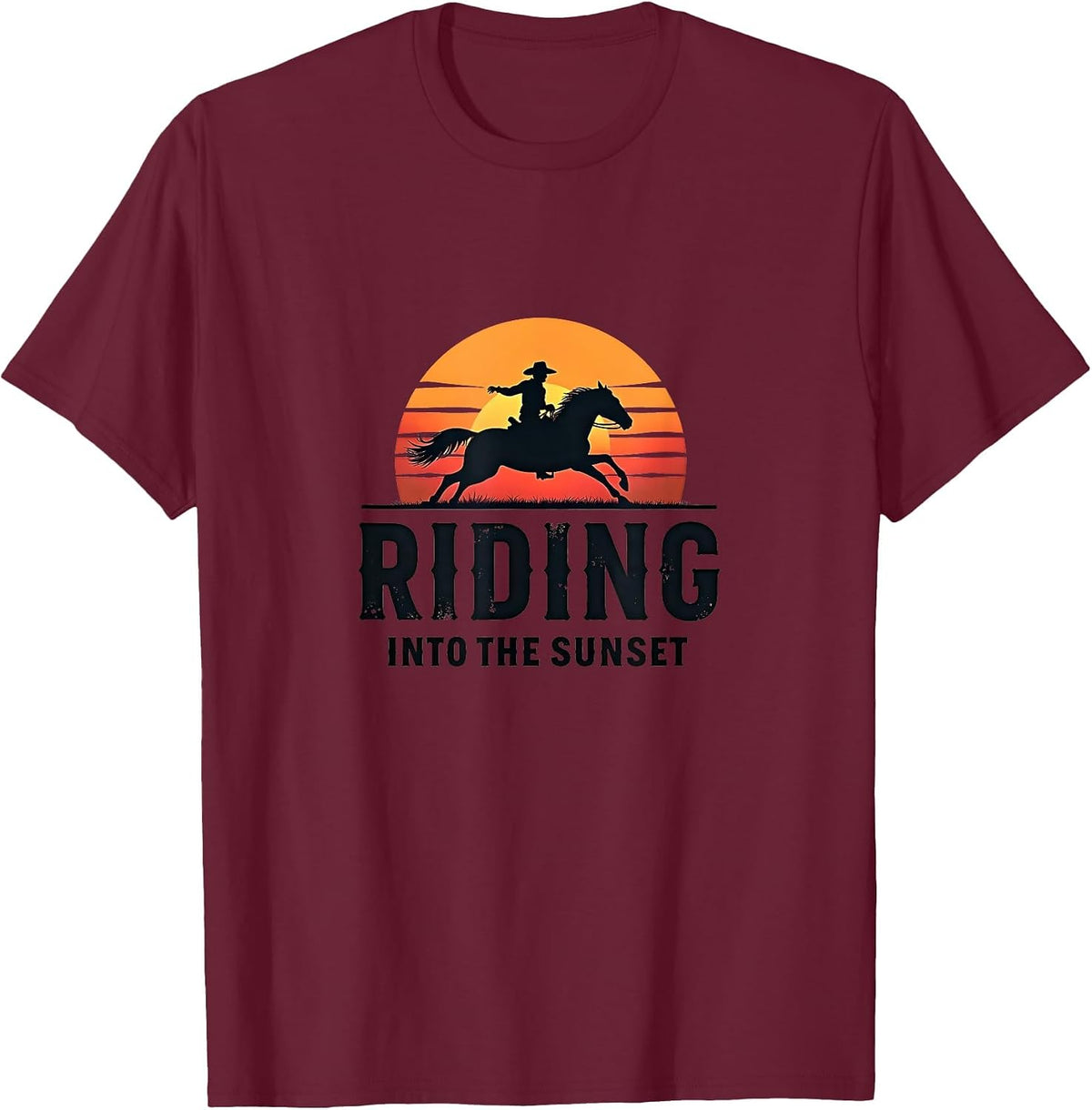 Riding into the Sunset Horse Lover Design T-Shirt - Burgundy