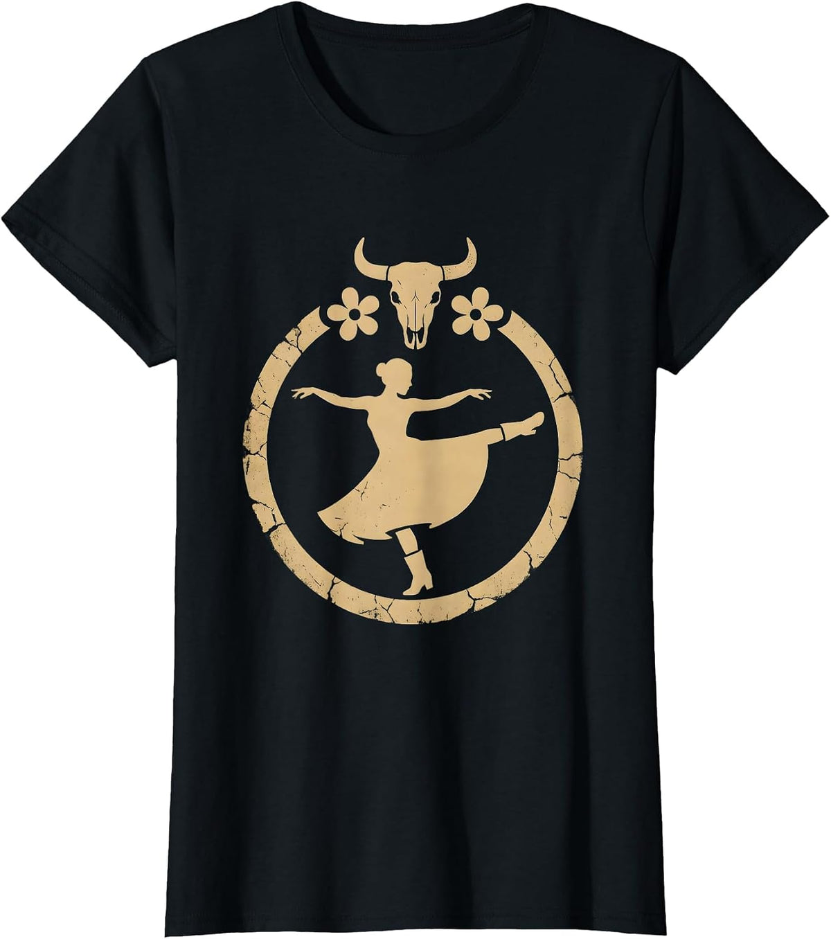 90s Country Two-Step Sundress and Boots Graphic T-Shirt - Black