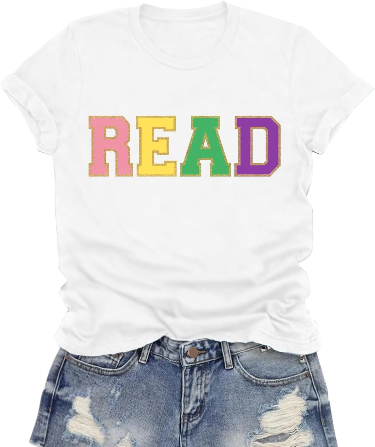 Womens Reading Shirts Read Printing T-Shirt Reader Tee Teacher Tops - White