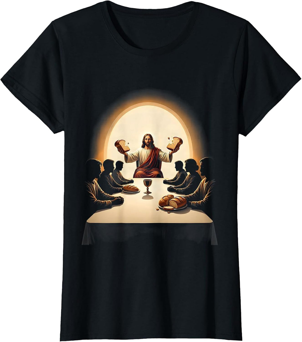 Jesus Breaking Bread at the Last Supper Table T-Shirt - Black