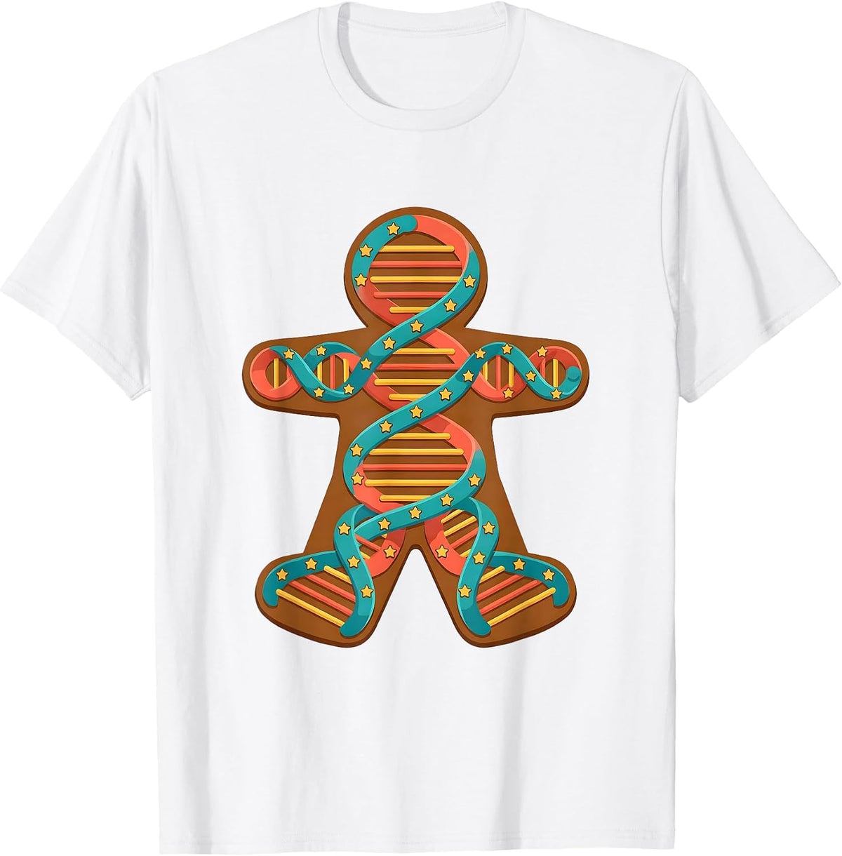 Men's DNA Double Helix Gingerbread Person Science Teacher T-Shirt - White