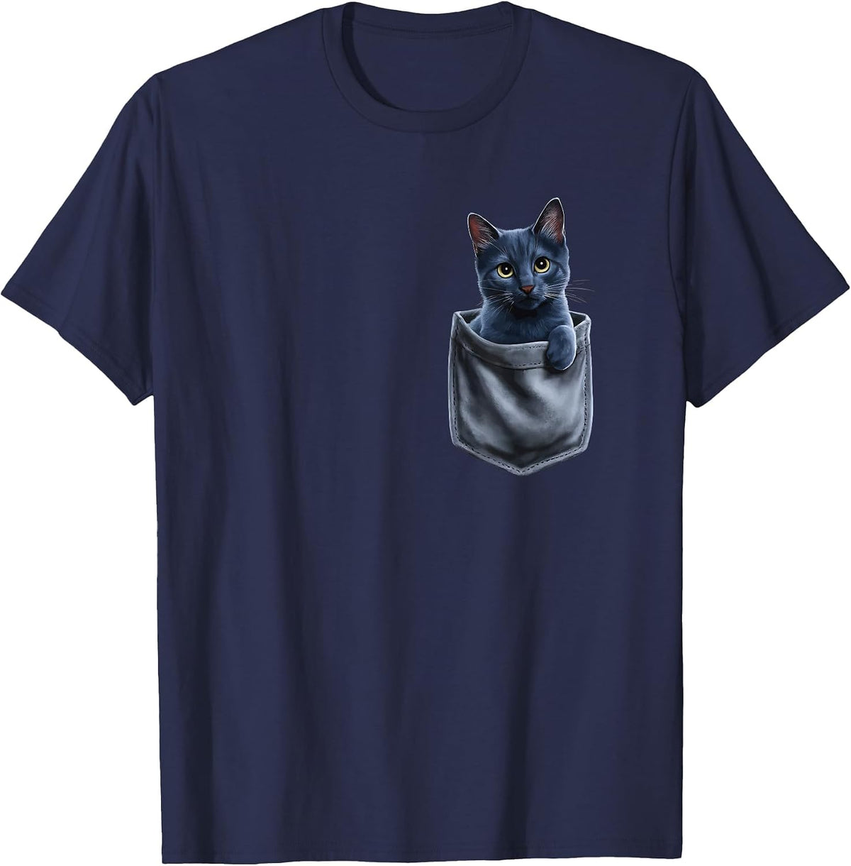 Russian Blue Cat in Pocket T-Shirt - Navy Blue