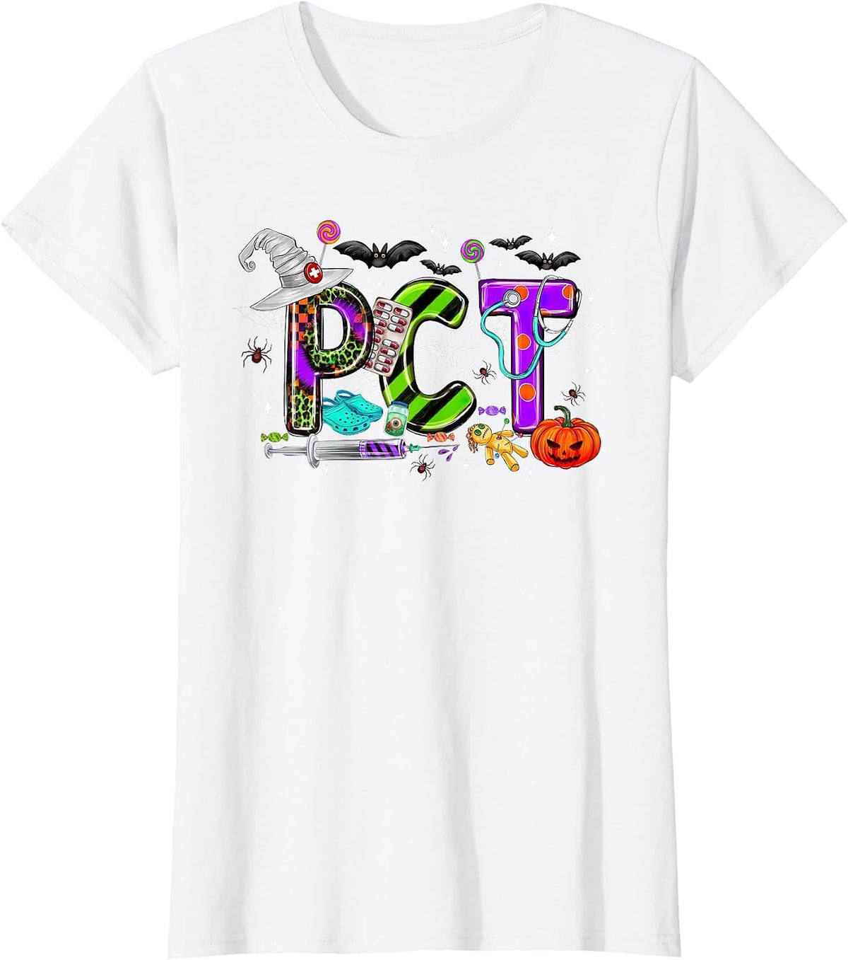 Retro PCT Patient Care Technician Halloween Spooky Season T-Shirt - White