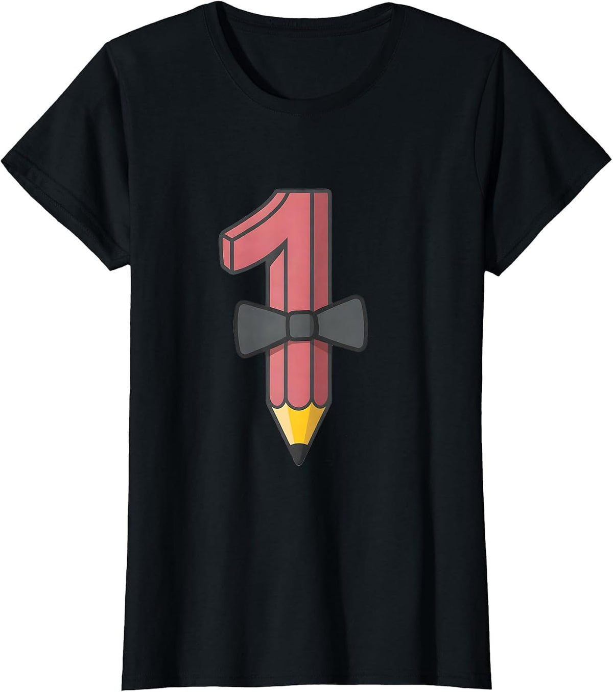 Women's Oversized Grade Number Pencil Point Coquette Bow Back T-Shirt - Black