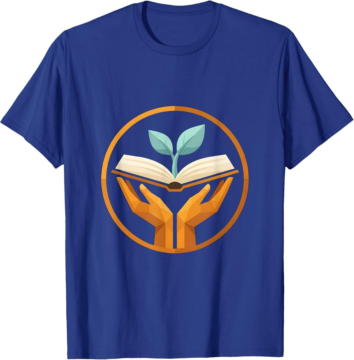 Teacher Hands Seedling Book Growth Graphic T-Shirt - Royal Blue