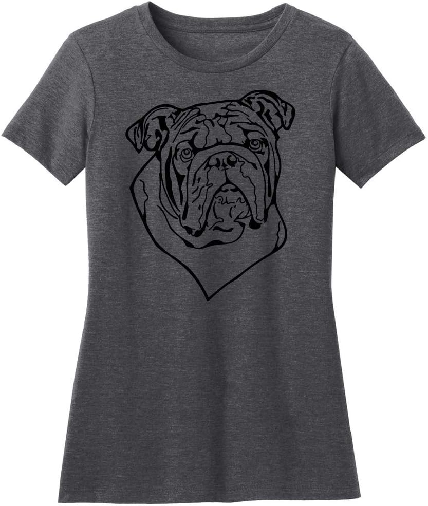 Dogline Womens English Bulldog Dog Lovers Graphic Tee Shirt - Heather Charcoal