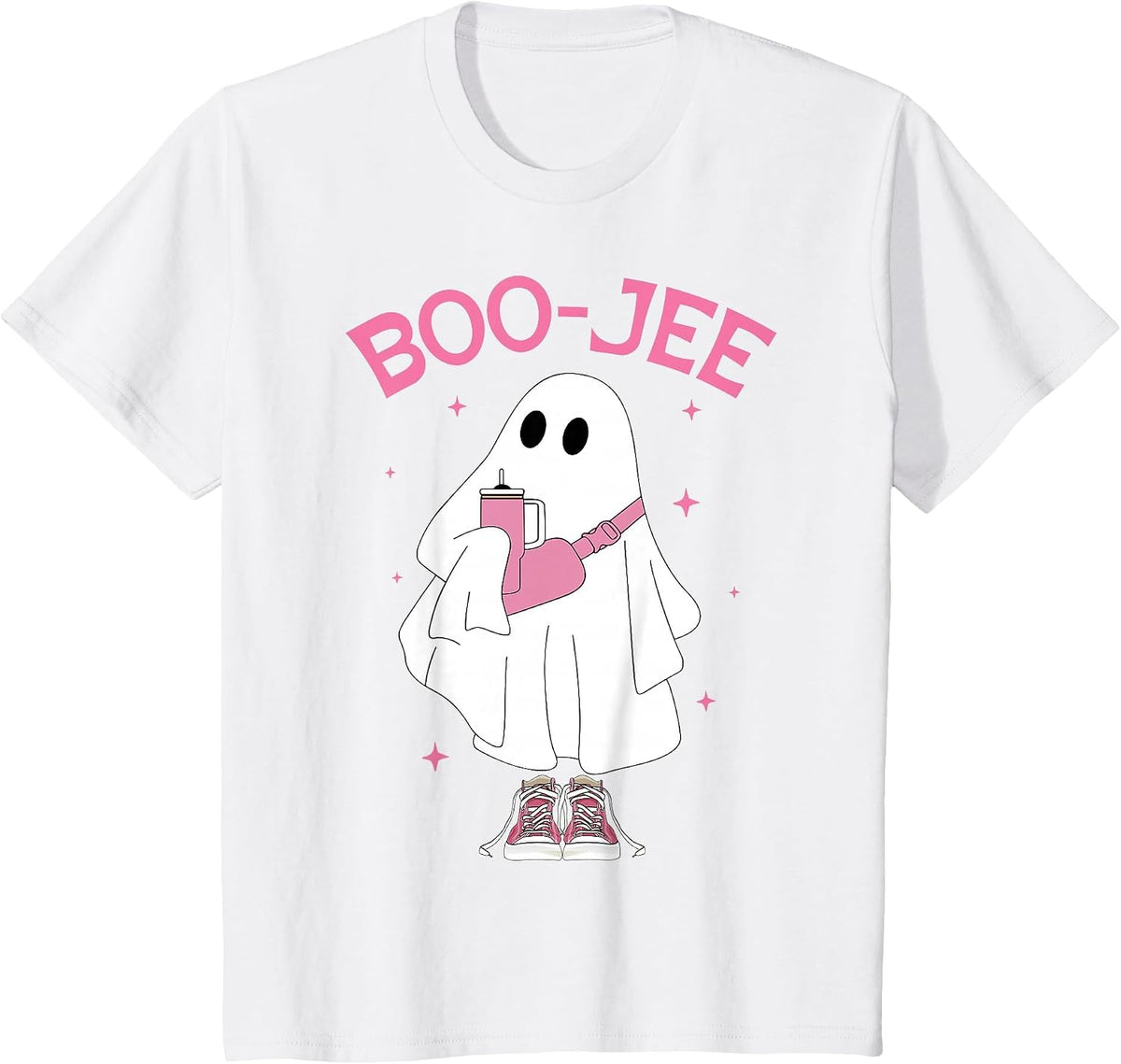 Boo-JEE Spooky Season Ghost Pink Halloween Pumpkin Boujee T-Shirt - White