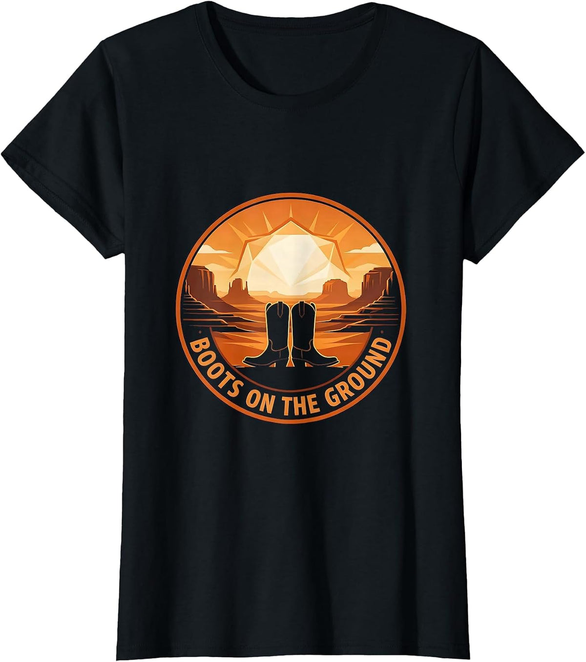 Women's Boots On The Ground Western Design T-Shirt - Black