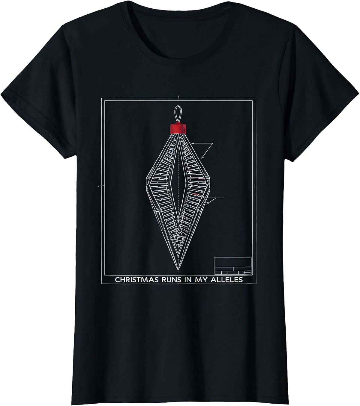Women's Christmas Runs in My Alleles Technical Blueprint DNA Science T-Shirt - Black