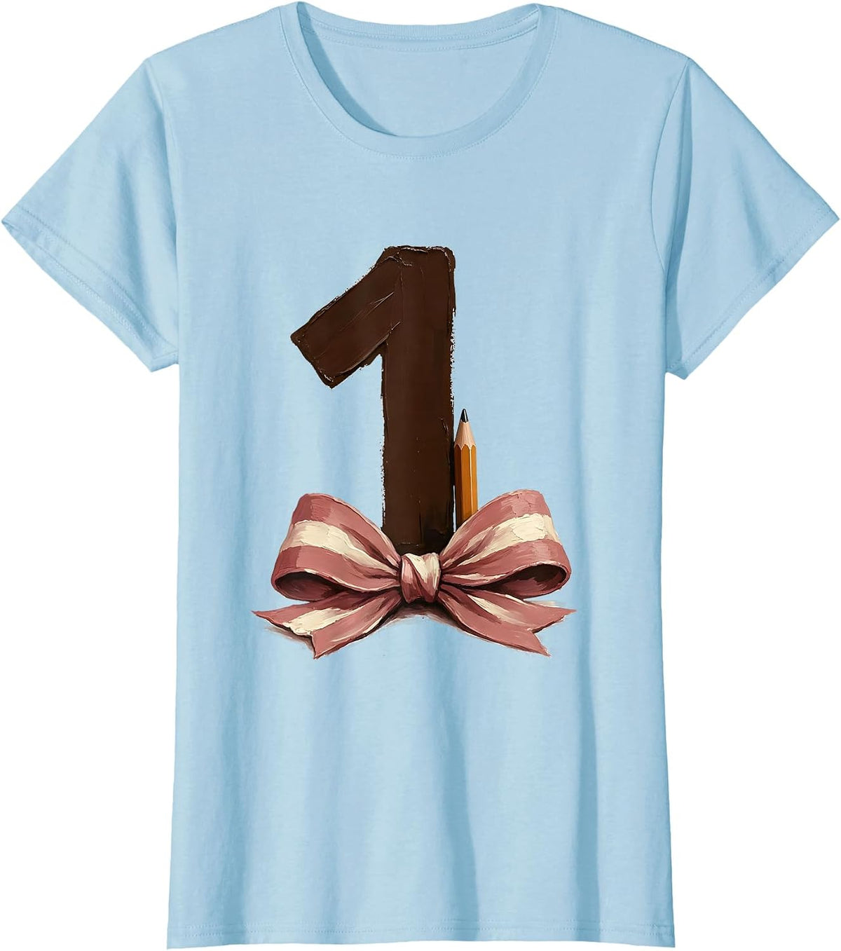 Women's First Grade Coquette Bow Back to School Pencil T-Shirt - Baby Blue