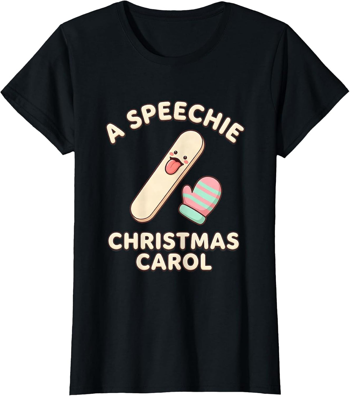 Women's A Speechie Christmas Carol Cute Kawaii Speech Therapist SLP T-Shirt - Black