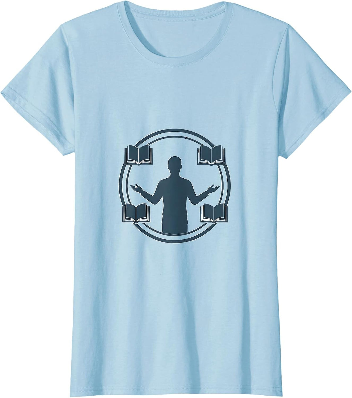 Reading Teacher Surrounded by Floating Open Books T-Shirt - Baby Blue