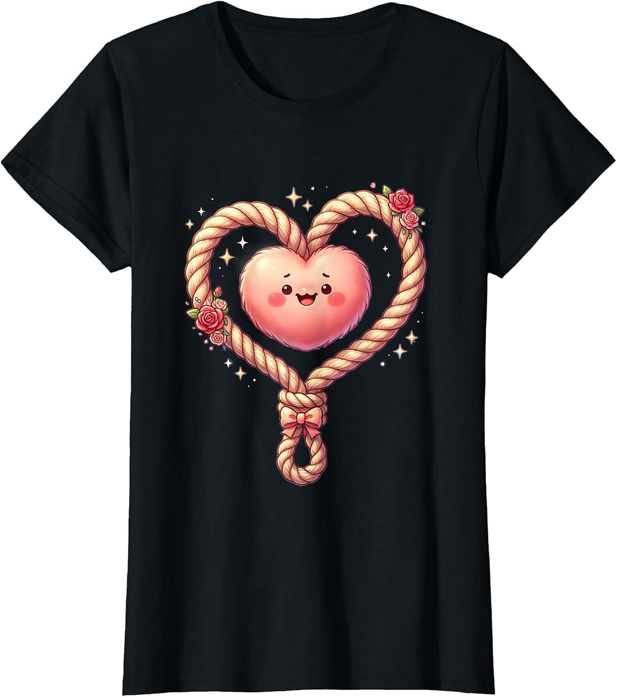 Pink Western Lasso Heart Graphic Tee T-Shirt - Black