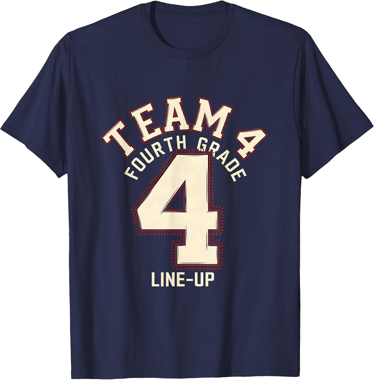 Men's Team 4 Fourth Grade Line-Up Playful Sports Team Pride Back T-Shirt - Navy Blue