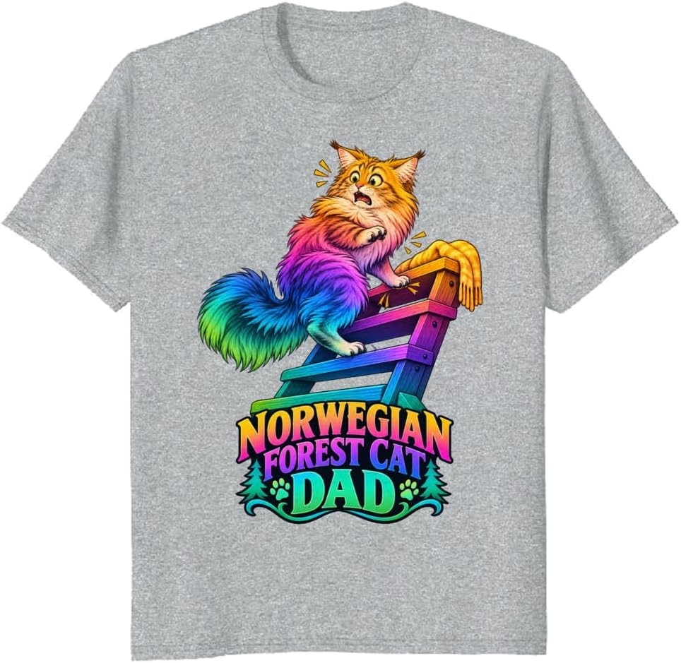 Norwegian Forest Cat Dad T-Shirt Snowy Vector Portrait Tee - S3