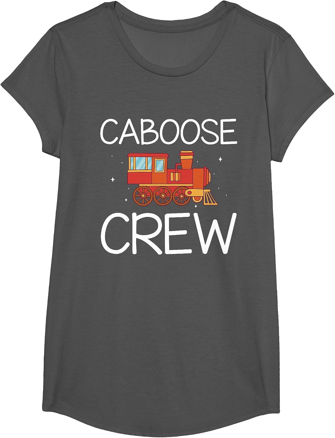 Caboose Crew Railway Train Birthday T-Shirt - Girls Asphalt Grey