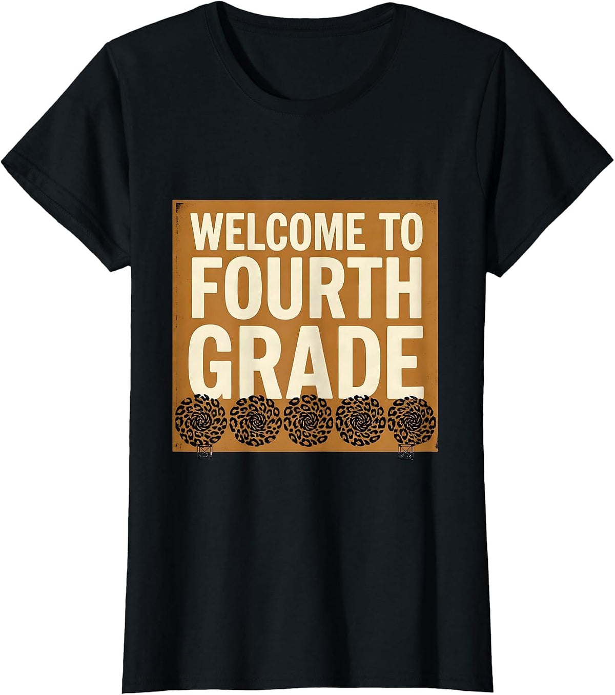 Welcome To Fourth Grade Playful Leopard Print Back To School T-Shirt - Black