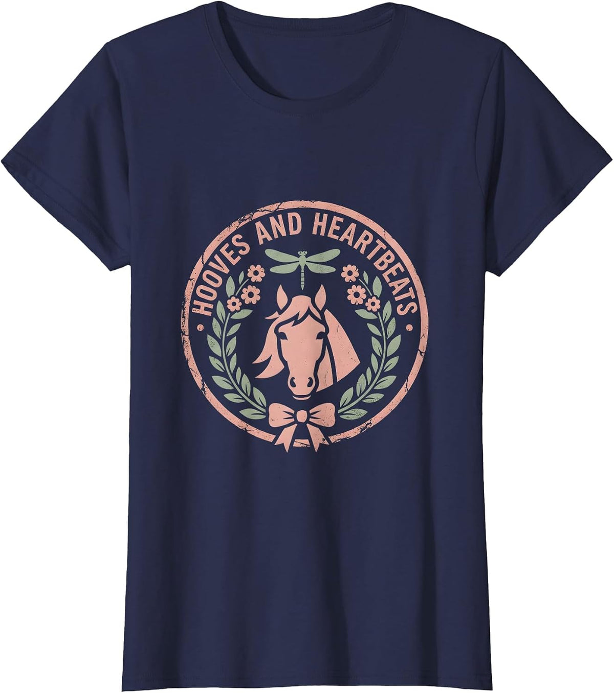 Women's Hooves and Heartbeats Horse Lover Design T-Shirt - Navy Blue