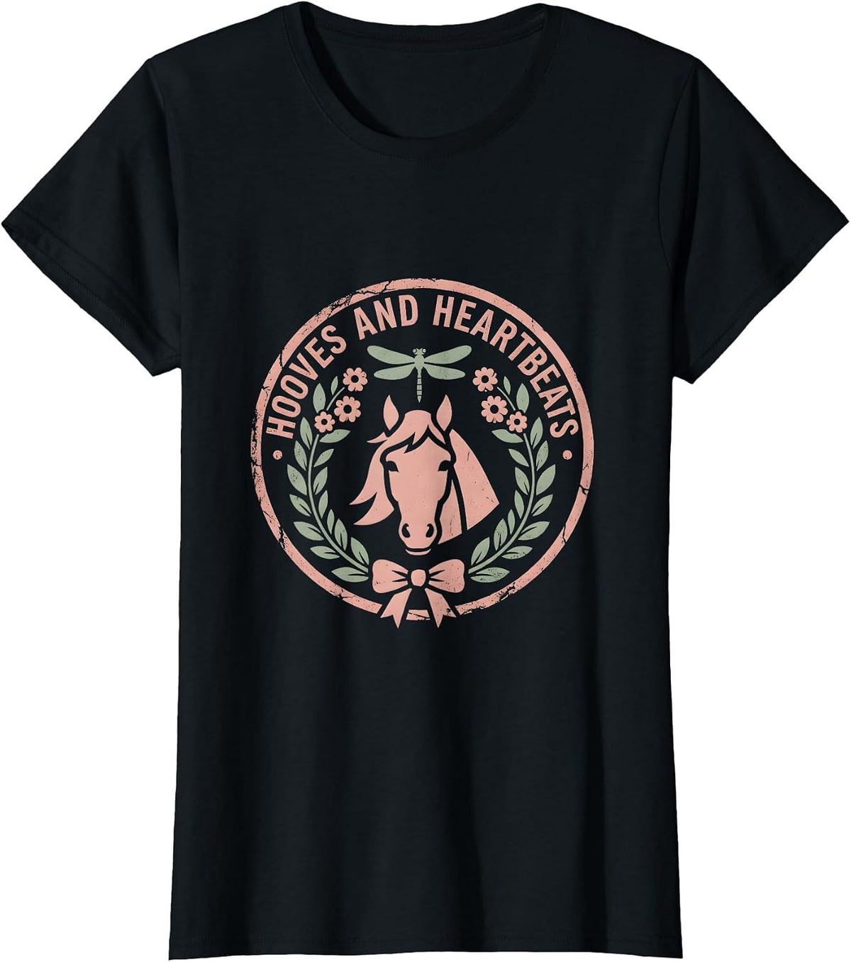 Women's Hooves and Heartbeats Horse Lover Design T-Shirt - Black