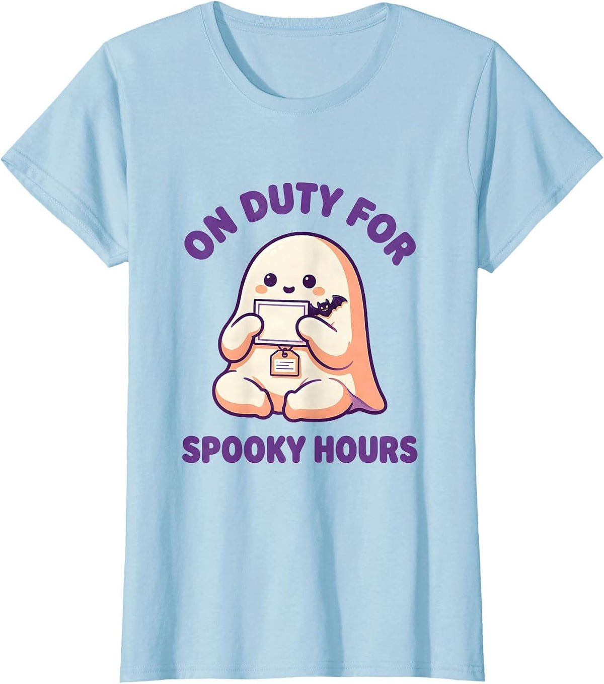 On Duty For Spooky Hours Cute Kawaii Ghost SPED T-Shirt - Baby Blue