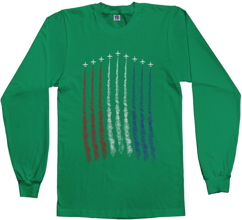 Threadrock Men's Red White Blue Air Force Flyover Long Sleeve T-Shirt - Kelly Green
