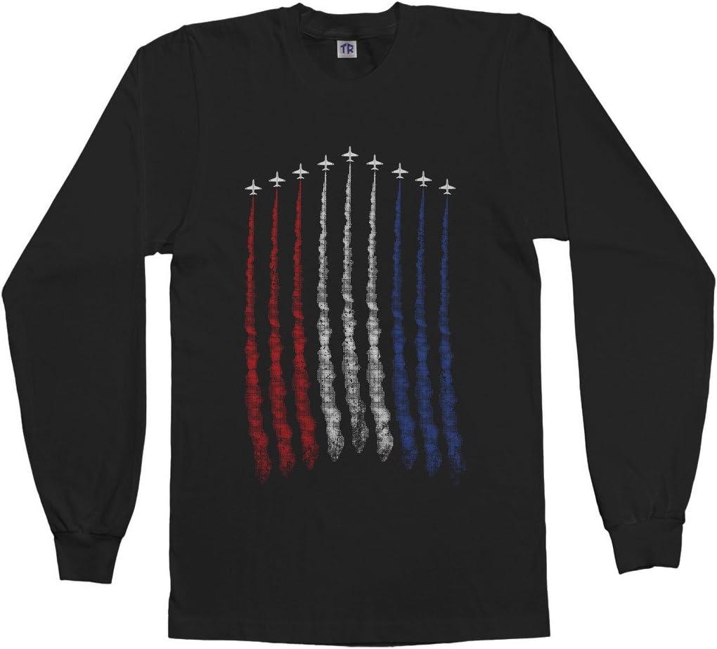 Threadrock Men's Red White Blue Air Force Flyover Long Sleeve T-Shirt - Black