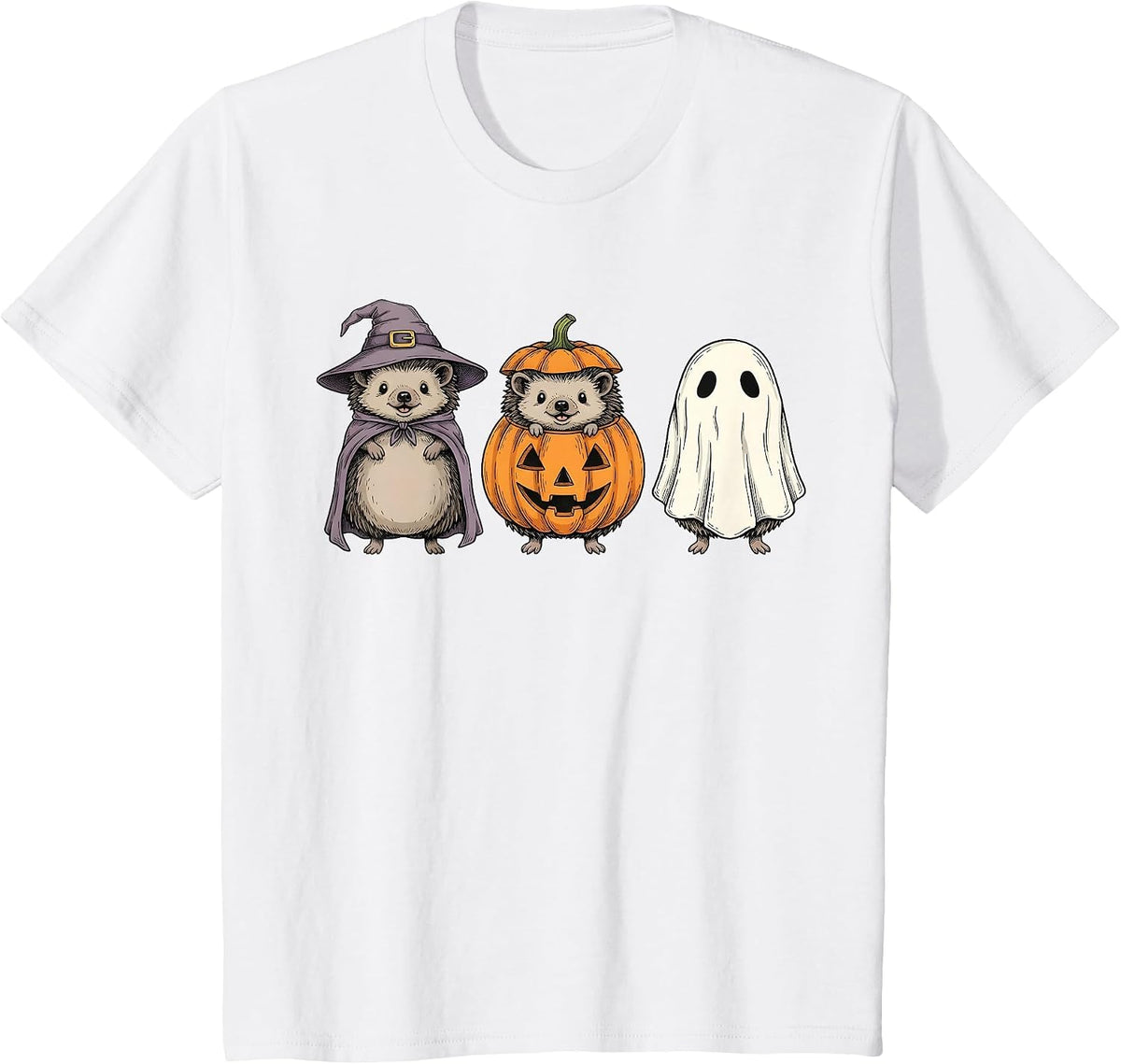 Spooky Ghost Hedgehog Lover Pumpkin Halloween T-Shirt - White