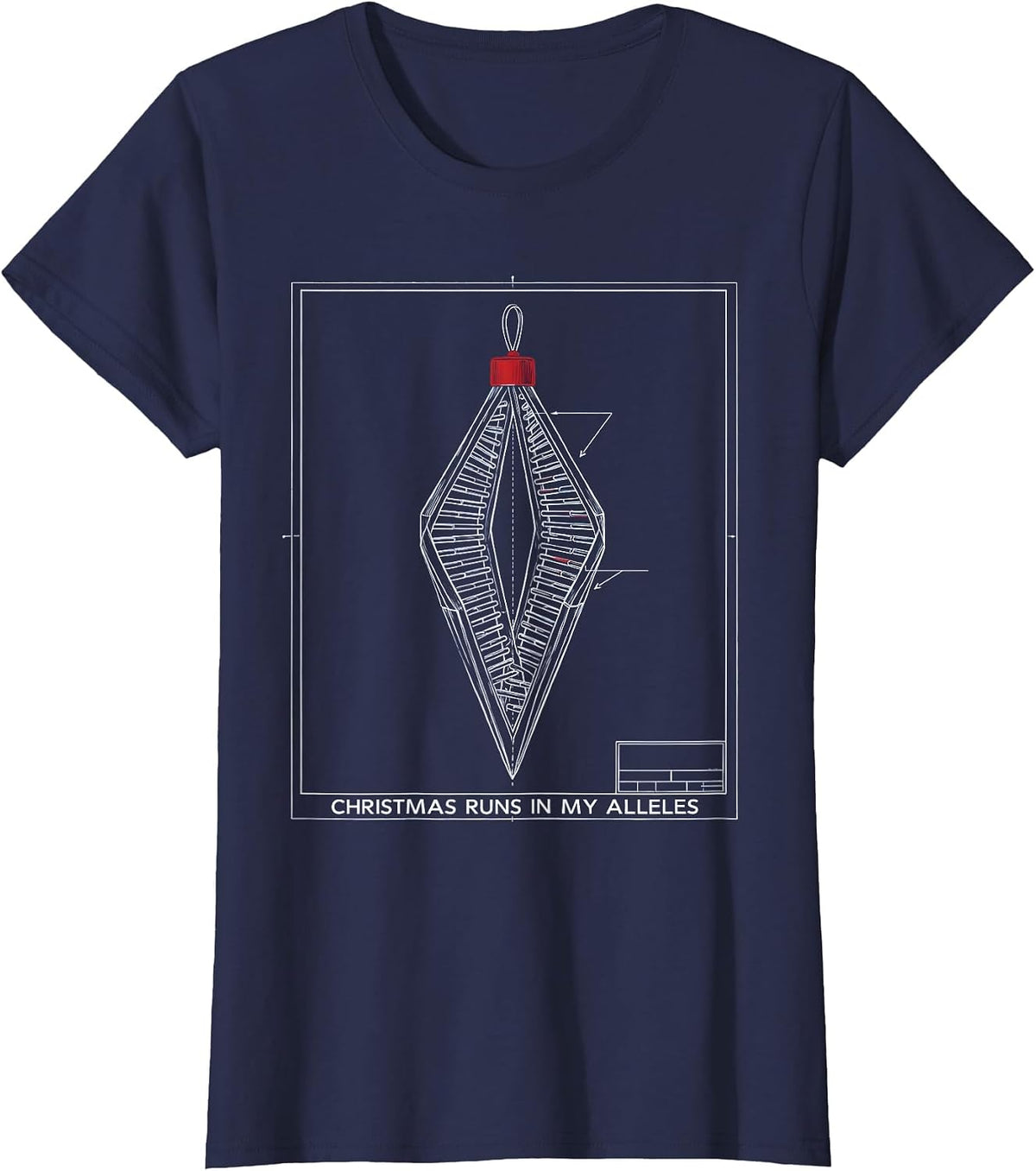 Women's Christmas Runs in My Alleles Technical Blueprint DNA Science T-Shirt - Navy Blue