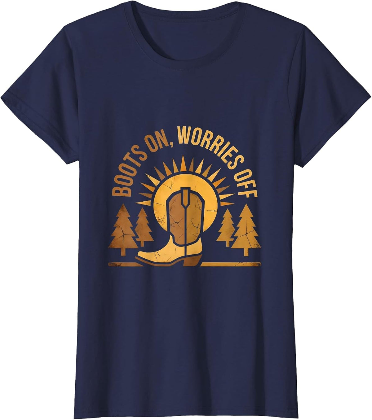 Women's Boots On Worries Off Country Music Design T-Shirt - Navy Blue