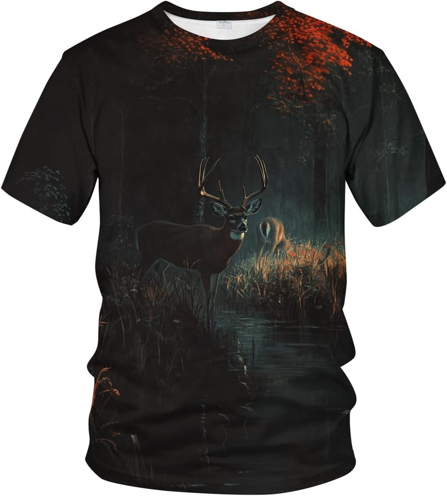 Funny Deer Graphic T-Shirt Novelty Short Sleeve Crewneck Shirt - Red