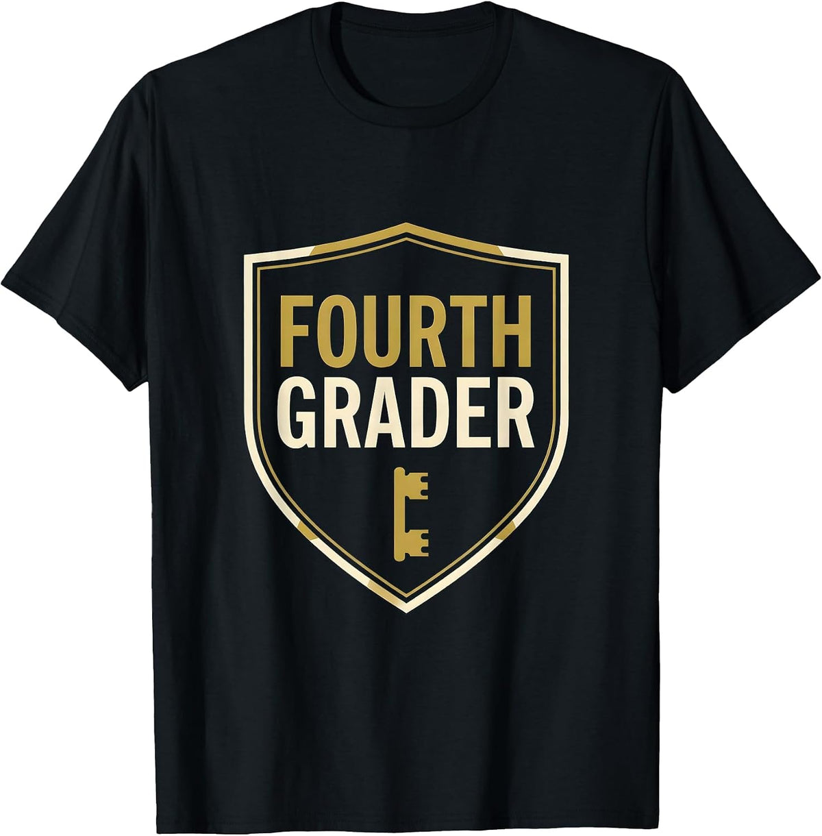 Men's Fourth Grader Emblem Back to School Grade Level Pennant Flag T-Shirt - Black