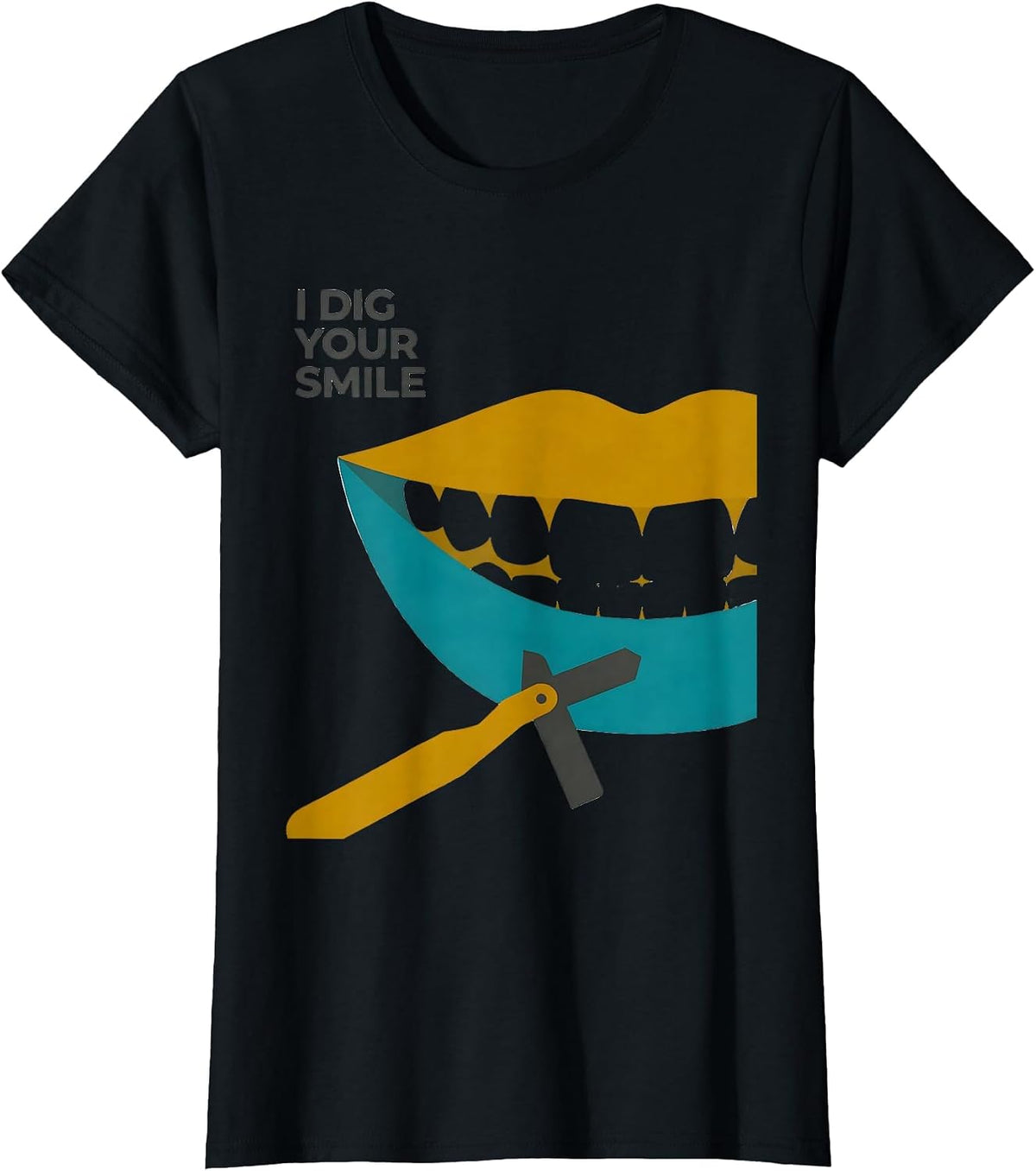 I Dig Your Smile Midcentury Modern Dental Hygienist Humor T-Shirt - Black