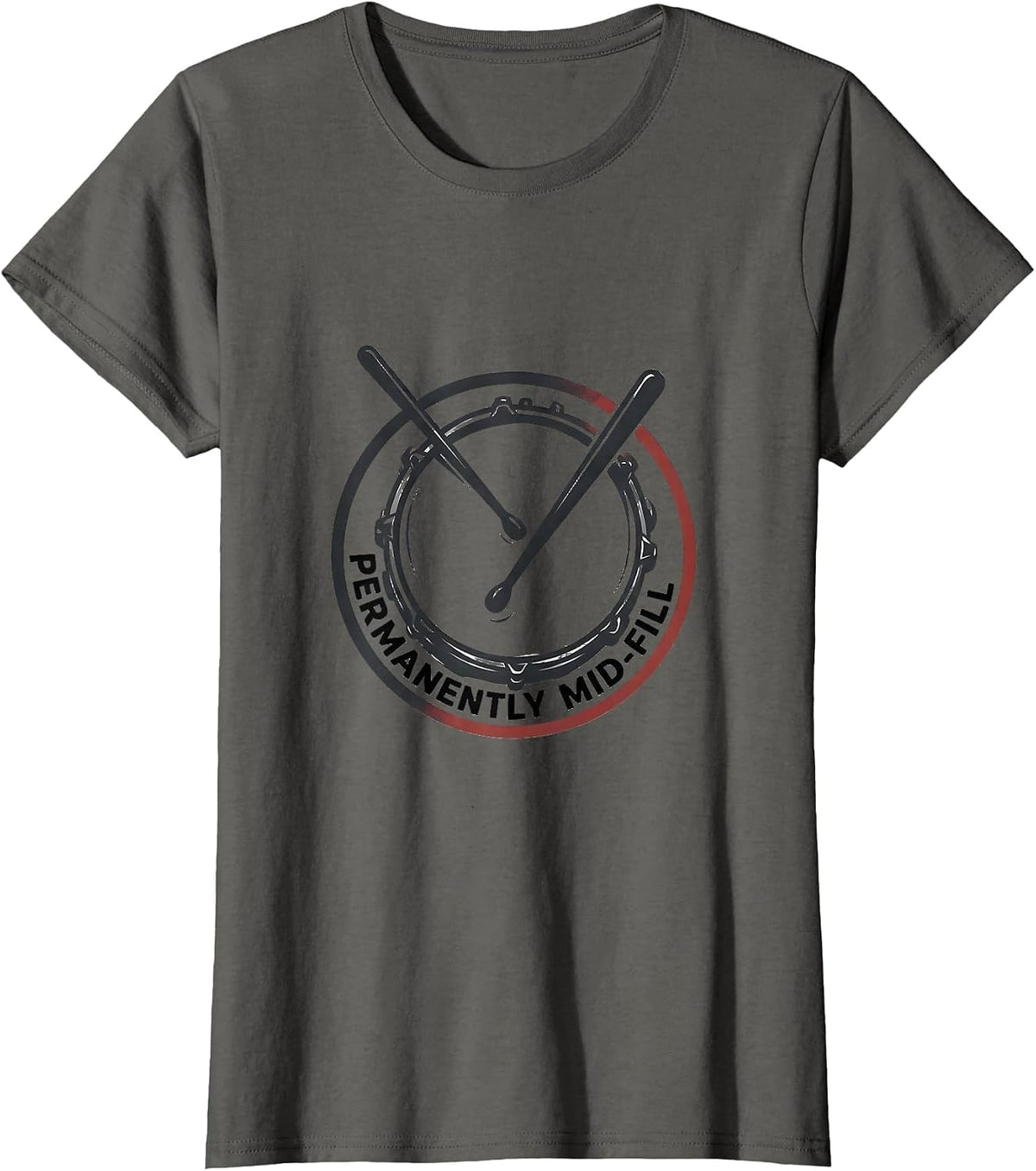 Women's Permanently Mid-Fill Minimalist Drummer Humor Casual Wear T-Shirt - Asphalt Grey