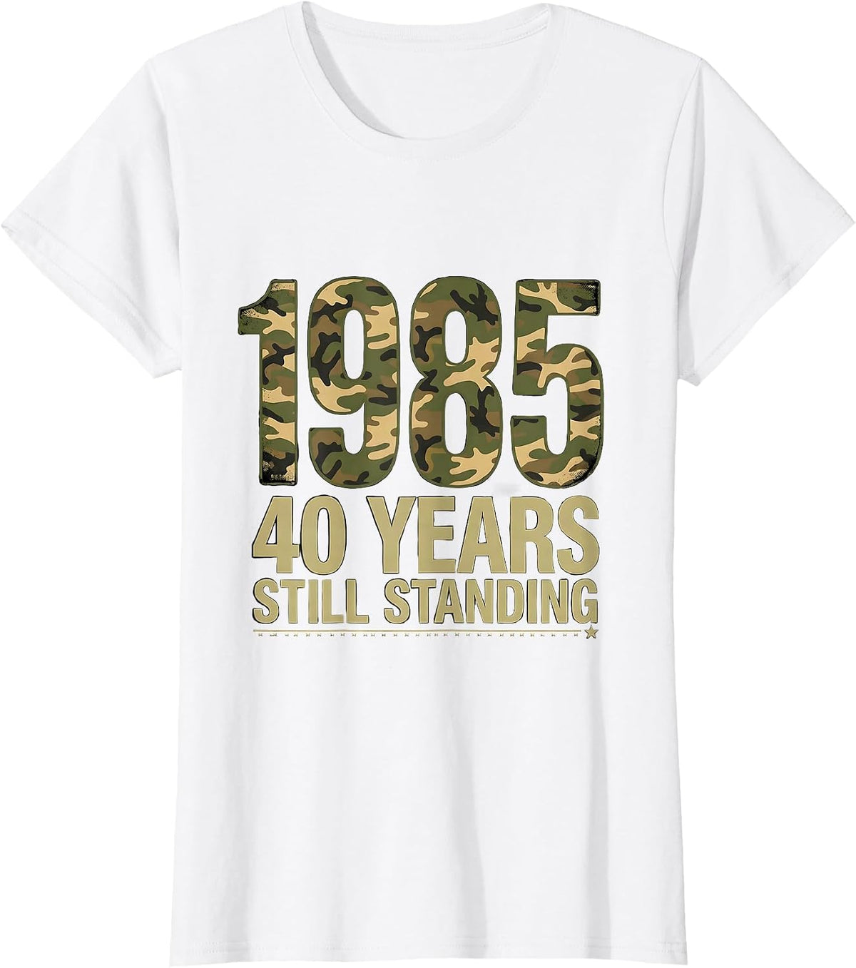 Women's 1985 · 40 Years Still Standing Vintage Camo Flag Milestone T-Shirt - White