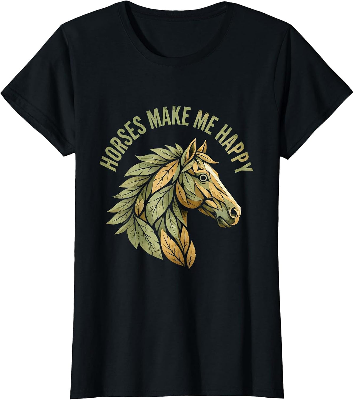 Horses Make Me Happy Equestrian Design T-Shirt - Black
